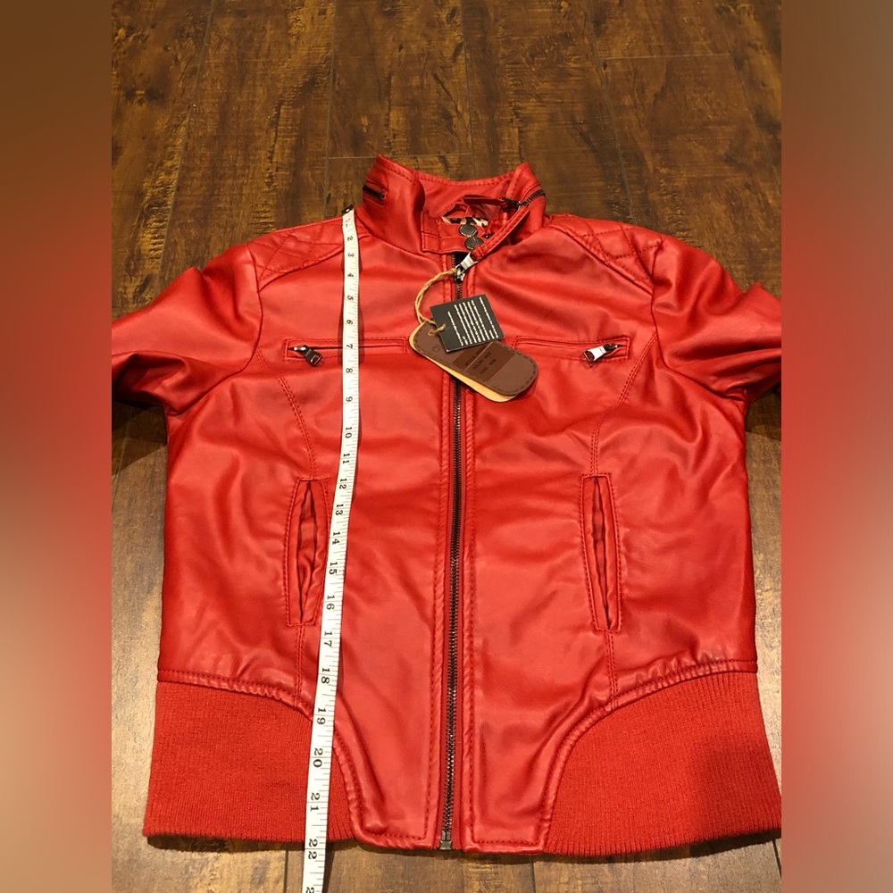 Cavalini Faux Leather Motorcycle Fashion Jacket Size MEDIUM- Rose Red NWT - Picture 6 of 15
